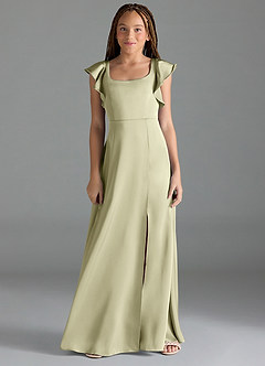 Azazie Bondi Junior Pistachio A-Line Side Slit Stretch Satin Dress image1