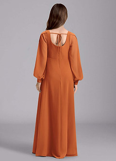 Azazie Bondi Junior Cinnamon A-Line Blouson Chiffon Dress image2