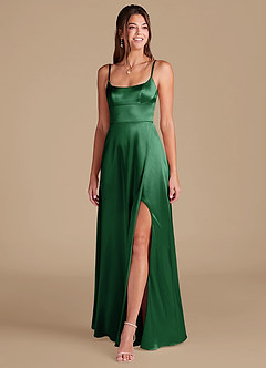 Azazie Halsey Vestidos de damas de honor Vestido de Verde Oscuro de Satén Metálico de Corte en A con Corte Lateral image3