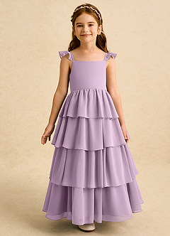 Azazie Boba vestidos de niña de las flores Vestido de Glicinia de Gasa de Corte En A con Escote Cuadrado image5