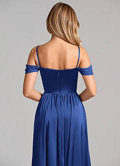 Azazie Raisa Bridesmaid Dresses Royal Blue A-Line Off the Shoulder Stretch Satin Dress image2