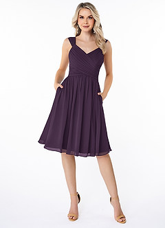 Azazie Angie Bridesmaid Dresses Plum A-Line Corset Chiffon Dress image1