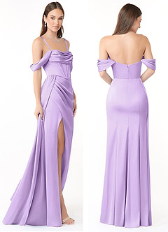 Azazie Amyra Vestidos de damas de honor Vestido de Lila de Satén Elástico de Corte Recto Convertible con Vestidos sin tirantes image9