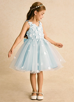 Azazie Junebug Flower Girl Dresses Ivory Sea Glass Ball-Gown Lace Tulle Dress image4