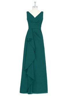 Azazie Julianna Bridesmaid Dresses Peacock A-Line Chiffon Dress image6