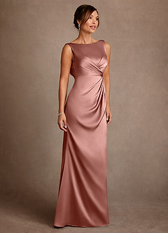 Azazie Baltimore 신부의 어머니 드레스 A라인 주름진 스트레치 새틴 플로어 길이 드레스 image4