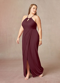 Azazie Hadid Final Sale Cabernet Sheath Pleated Mesh Dress image9