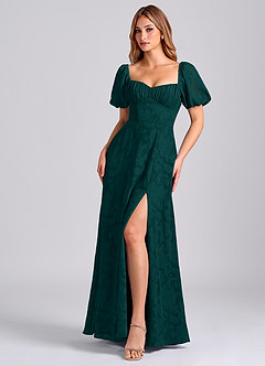 Azazie Mirian Robes de demoiselle d'honneur Robe Trapèze en Blumen-Burnout Encolure en Forme de Cœur Vert Pin image4