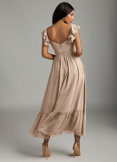 Azazie Anaya Bridesmaid Dresses Taupe A-Line Pleated Chiffon Dress image5