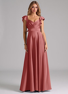 Azazie Leilani Robes de demoiselle d'honneur Robe Trapèze en Satin extensible Rayé Antique Rose image3