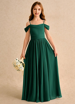 Azazie Shia Girls Formal Flower Girl Dresses Emerald A-Line Off the Shoulder Chiffon Dress image2