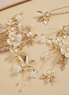 front Gilded Floral Comb Set