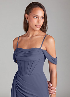 Azazie Amyra Bridesmaid Dresses Stormy Sheath Off the Shoulder Chiffon Convertible Dress image7
