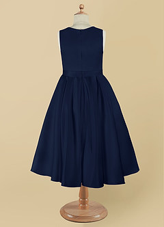 Azazie Coco Flower Girl Dresses Dark Navy A-Line Bow Matte Satin Dress image9