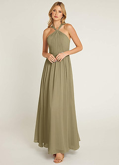 Azazie Jacey Brautjungfernkleider A-Linie Plissee Chiffon Kleid Moosgrün image1