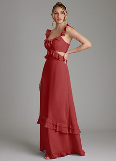 Azazie Malaya Bridesmaid Dresses Rust A-Line Corset Chiffon Dress image5