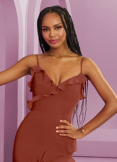 Barbie ♥ Azazie Jurken voor bruidsmeisjes Jurk van Chiffon met Kolom Kastanjebruin image7