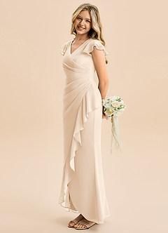 Azazie Julie Junior Robe Sirène en Mousseline de soie Rayé Albâtre Blanc image3