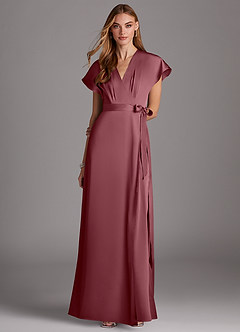 Azazie Nico Bridesmaid Dresses Desert Rose A-Line V-Neck Stretch Satin Dress image1