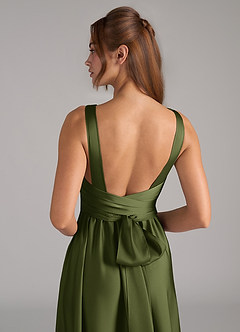 Azazie Kora Vestidos de damas de honor Vestido de Oliva de Satén Elástico de Corte en A con Plisado image2