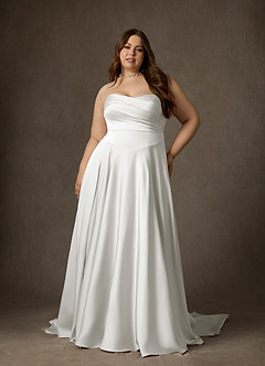 Azazie Alta Trouwjurken Jurk van Stretch Satijn met A-Lijn Strapless Diamant Wit image7