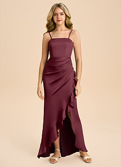 Azazie Buzzy Junior Abito Tubino in Raso Elasticizzato Plissettato Cabernet image3