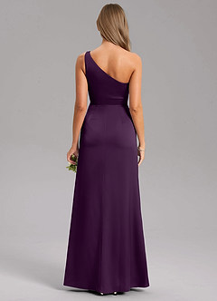 Azazie Feby Bridesmaid Dresses Grape A-Line One Shoulder Stretch Satin Dress image2