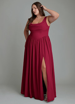 Azazie Novi Bridesmaid Dresses Burgundy A-Line Pleated Chiffon Dress image9