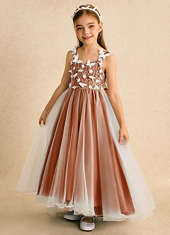 Azazie Darlina Robe Demoiselle D'honneur Fillette Robe Princesse en Tulle Dentelle Ivoire Orange Brûlée image9