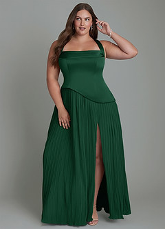 Azazie Stephanie Bridesmaid Dresses Dark Green A-Line Pleated Stretch Satin Dress image7