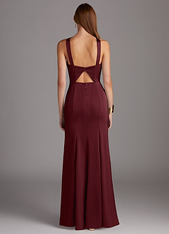 Azazie Elana Robes de demoiselle d'honneur Robe Fourreau en Satin extensible Fente Latérale Cabernet image4
