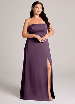 Azazie Wren Jurken voor bruidsmeisjes Converteerbaar Jurk van Stretch Satijn met A-Lijn Strapless Pruim image10