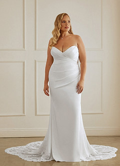 Christian Siriano Bridal for Azazie 2004 Robes de mariée Robe Fourreau en Crêpe Dos Satin Dentelle Diamant Nude image10