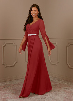Azazie Belinda Mother of the Bride Dresses Rust A-Line V-Neck Pleated Chiffon Dress image3
