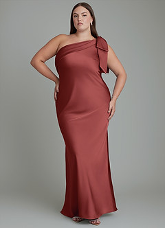 Azazie Yuanna Bridesmaid Dresses Terracotta Mermaid One Shoulder Stretch Satin Dress image8