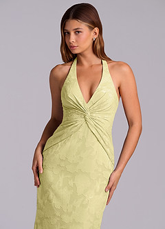 Azazie Valerie Vestidos de damas de honor Vestido de Sorbete De Limón de Devorado Floral de Corte Sirena con Plisado image8