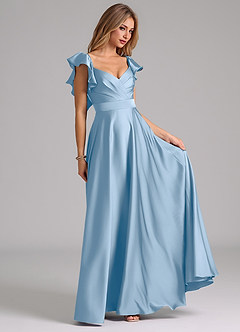 Azazie Leilani Bridesmaid Dresses Powder Blue A-Line Ruched Stretch Satin Dress image4
