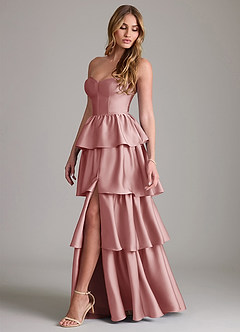 Azazie Faye Bridesmaid Dresses Dusty Rose A-Line Ruched Stretch Satin Dress image3