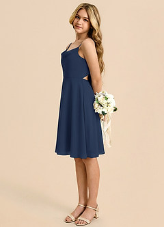 Azazie Shale Dark Navy A-Line Bow Chiffon Dress image1