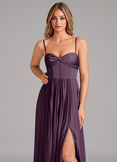 Azazie Akiko Bridesmaid Dresses Plum A-Line Sweetheart Neckline Stretch Satin Dress image8