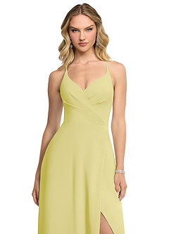 Azazie Davis Bridesmaid Dresses Lemon Sorbet A-Line V-Neck Chiffon Dress image4