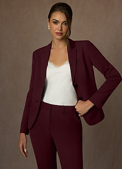 front Whitney Cabernet Gestructureerd stretch broekpak met volledige lengte