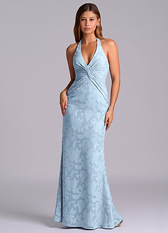 Azazie Valerie 신부 들러리 드레스 인어 주름진 플로럴 번아웃 바닥 길이 드레스 image1