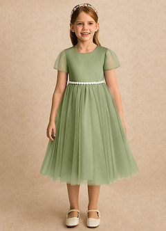 Azazie Kaylor Abiti da Ragazza di Fiori Abito A-Line in Tulle Plissettato Pistacchio image5