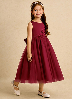 Azazie Malva vestidos de niña de las flores Vestido de Borgoña de Tul de Princesa con Lazo image4