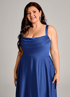Azazie Shaude Bridesmaid Dresses Royal Blue A-Line Pleated Stretch Satin Dress image9