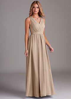 Azazie Kingsley Bridesmaid Dresses Taupe A-Line Lace Chiffon Dress image5