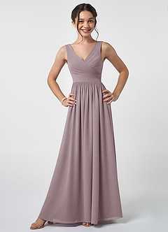 Azazie Keyla Junior A-Linie Plissee Chiffon Kleid Dämmerung image1