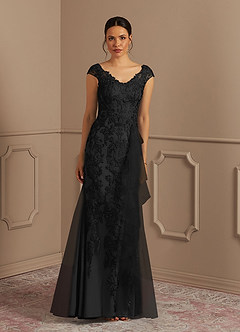 Azazie Melena Mother of the Bride Dresses Black Mermaid Lace Tulle Dress image1