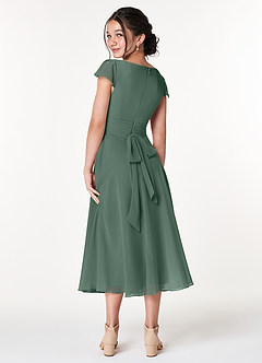 Azazie Payton Junior Sea Moss A-Line Bow Chiffon Dress image2